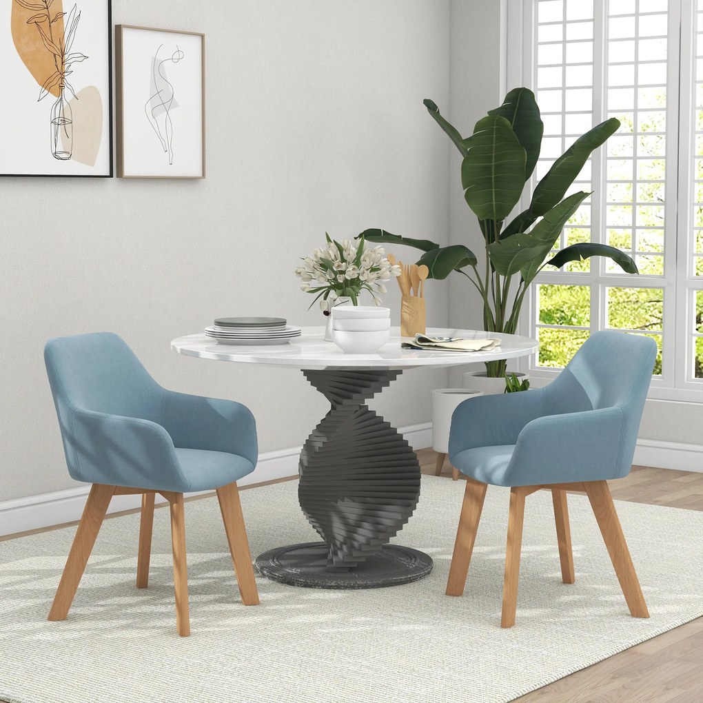 HOMCOM Set de 2 scaune pentru sufragerie Scaun Șezut căptușit în țesătură cu efect de catifea Picioare din lemn, albastru | Aosom Romania