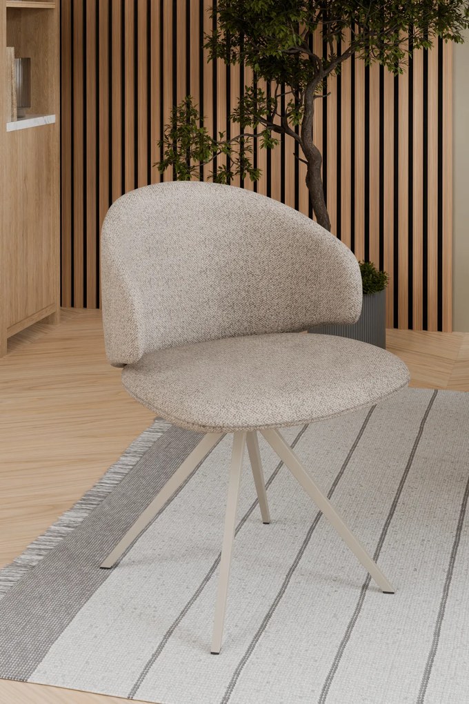 MAZZONI EXPORT NELA Bej Latte (material Monza 60)/picioare bej - SCAUN MODERN BOUCLÉ ROTATIV TAPIȚAT PENTRU SALON/LIVING/BIROU BOHO