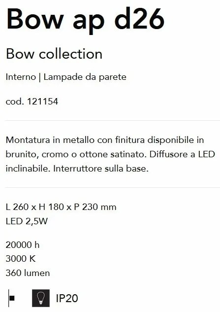 Aplica de perete LED BOW AP D26 OTTONE