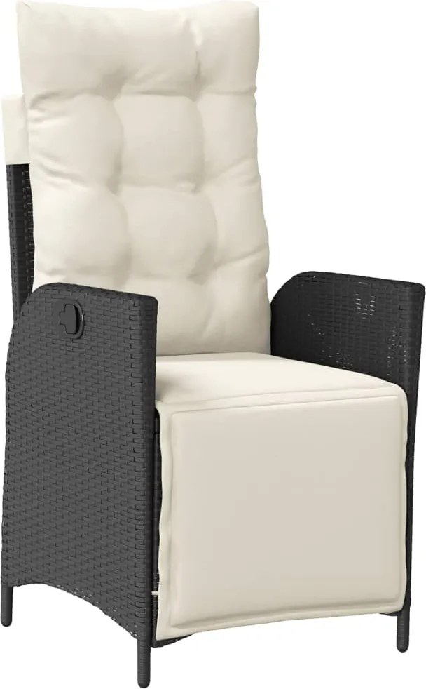 vidaXL Scaun de grădină rabatabil cu suport picioare, negru, poliratan