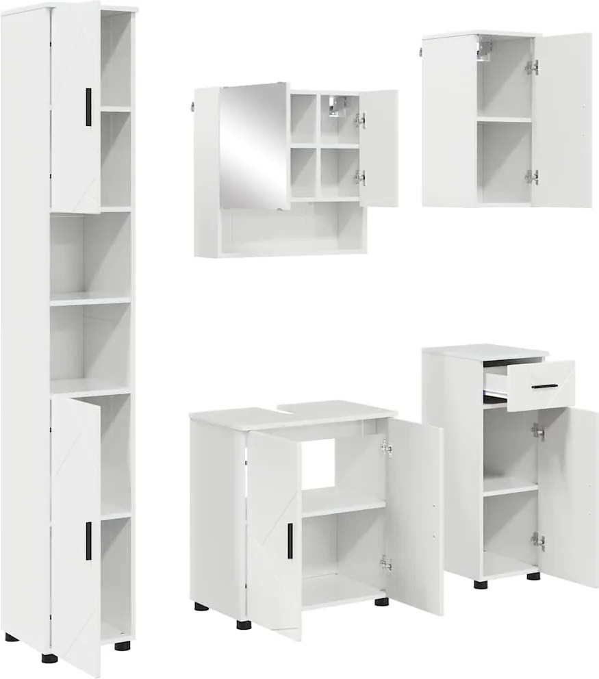 vidaXL Set de mobilier pentru baie cu sertar cu ușă 5 pcs Alb lucios