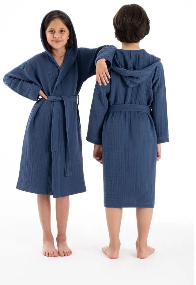 Halat pentru copii albastru închis pentru 5-6 ani din muselină Muslin – Foutastic