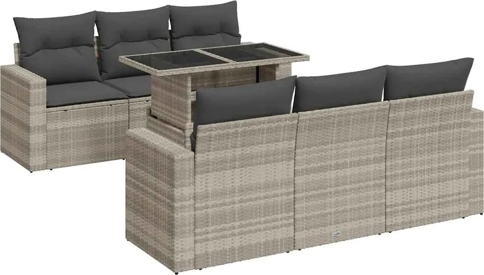 vidaXL Set canapele de grădină cu perne, 7piese gri deschis poliratan