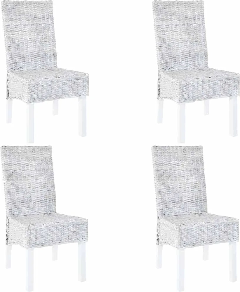 vidaXL Scaune de bucătărie, 4 buc., alb, ratan Kubu & mango