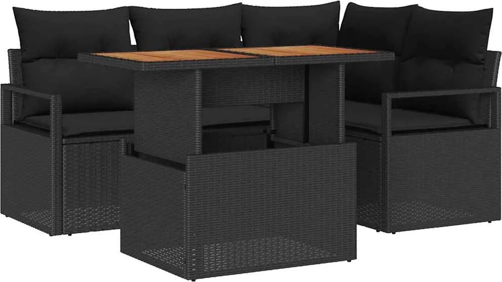 vidaXL Set de canapele pentru grădină 5 pcs Negru Rattan poli