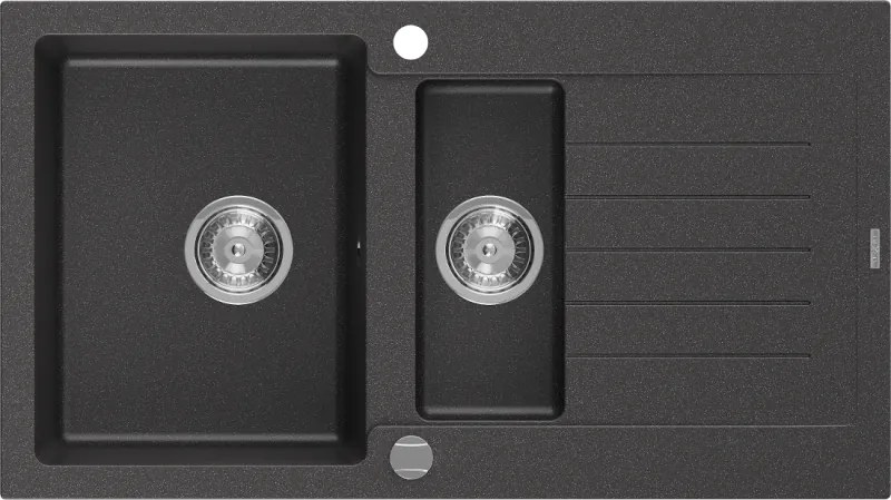 Mexen Matias chiuvetă din granit cu 1,5 cuve și scurgător 900 x 505 mm, negru cu pete, sifon crom - 6502901505-76