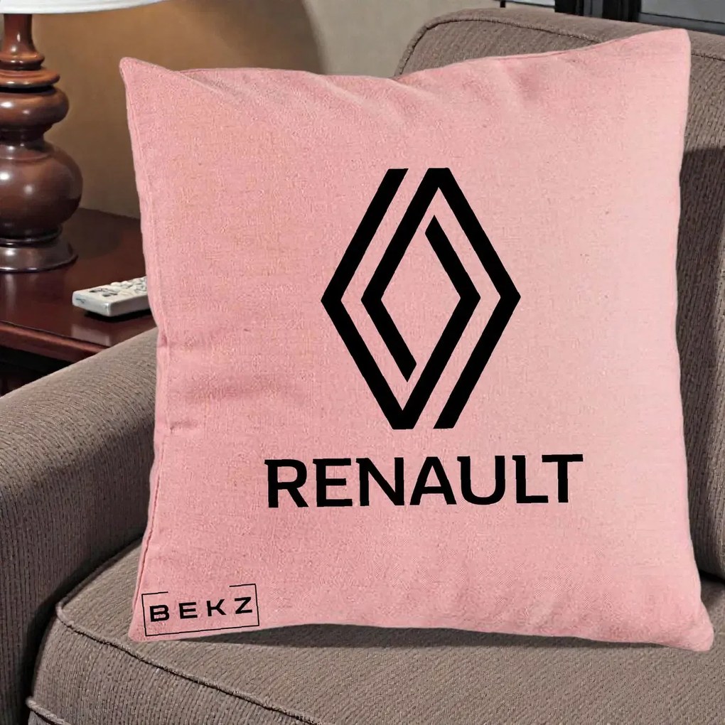 Perna Personalizata cu emblema Renault, 40x40 cm, Roz, Husa Detasabila, Perna Inclusa, BEKZ®