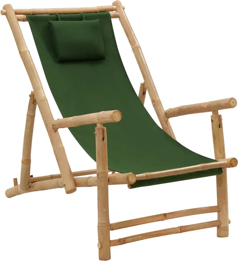 vidaXL Scaun pliabil, verde, bambus și pânză