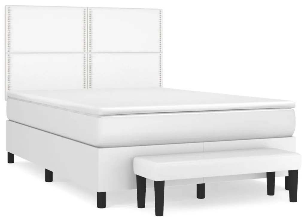 3137600 vidaXL Pat box spring cu saltea, alb, 140x190 cm, piele ecologică