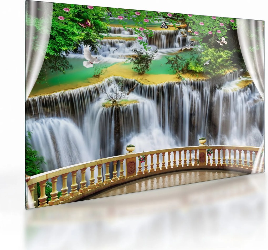 Tablou pe sticlă - Privire la cascade magice (70x50 cm)