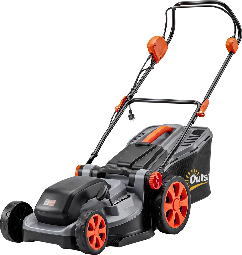 Outsunny Mașină de Tuns Iarba Electrică 1800W cu Lățime de Tăiere de 40cm, Funcție Mulching și Sac de 50L, Mâner Reglabil și Detașabil, 6 Niveluri de Tăiere, Gri Deschis | Aosom Romania