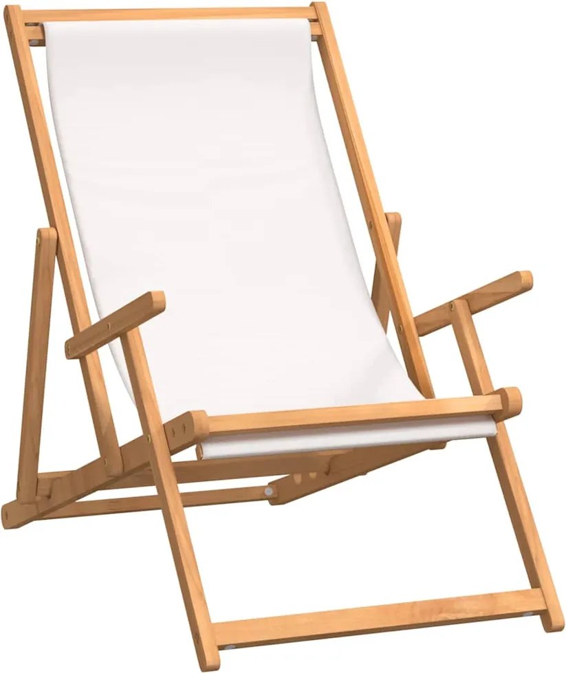 vidaXL Scaun de plajă pliabil, crem, lemn masiv de tec