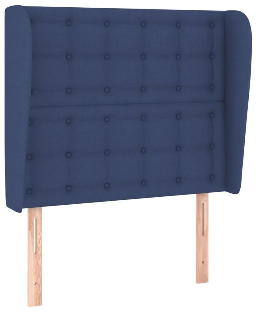 3118378 vidaXL Tăblie de pat cu aripioare, albastru, 93x23x118/128 cm, textil