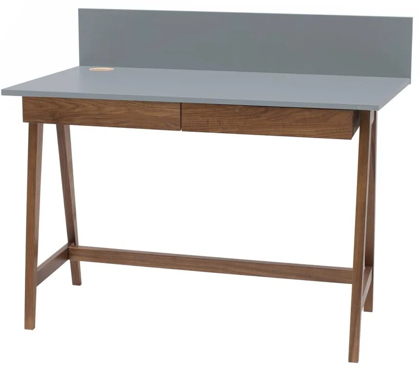 Birou cu bază din lemn de frasin Ragaba Luka Oak, lungime 110 cm, gri