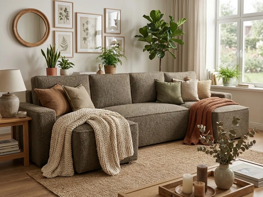 OFERTA Canapea extensibila in U SMART BOUCLE 303x143 cm, bej inchis calitatea II