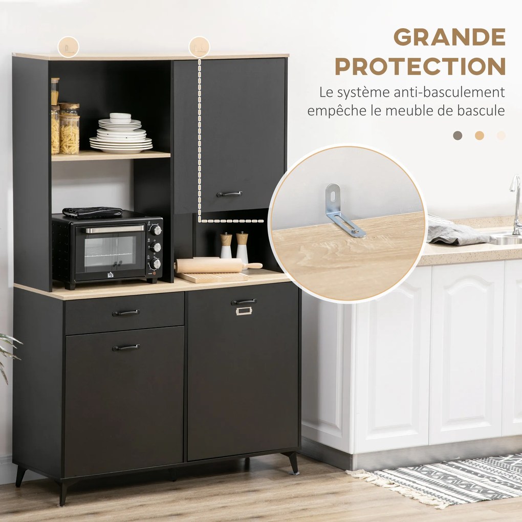 HOMCOM Bufet înalt design industrial multi-rangement - 3 uși cu raft, sertar, nișă, blat mare - metal negru | Aosom Romania