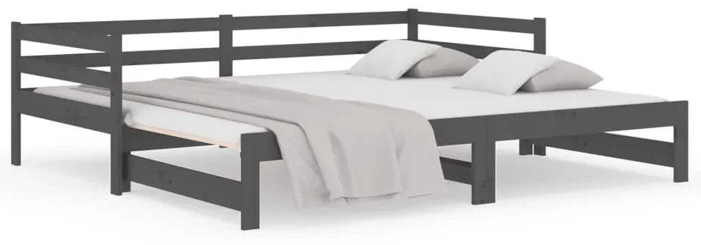 814696 vidaXL Pat de zi extensibil, gri, 2x(80x200) cm, lemn masiv de pin