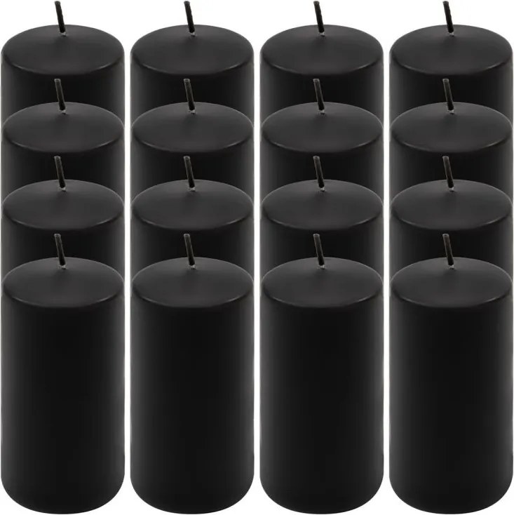 Set de lumânări cilindrice, 10 cm, Ø 5 cm, negru, 16 buc.