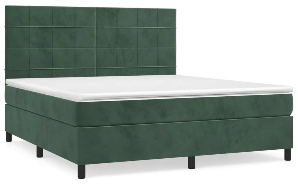 3143040 vidaXL Pat box spring cu saltea, verde închis, 180x200 cm, catifea