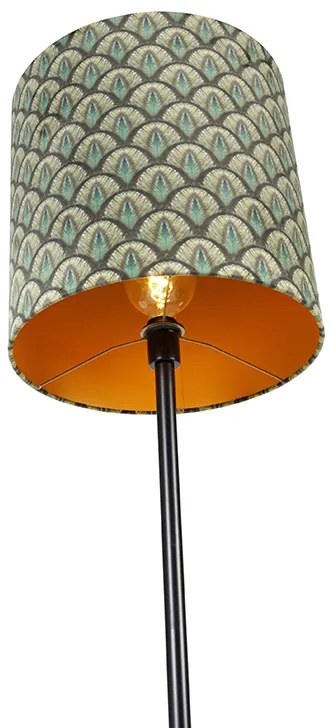 Lampă de podea cu abajur negru cu design de păun, interior auriu, 40 cm - Simplo
