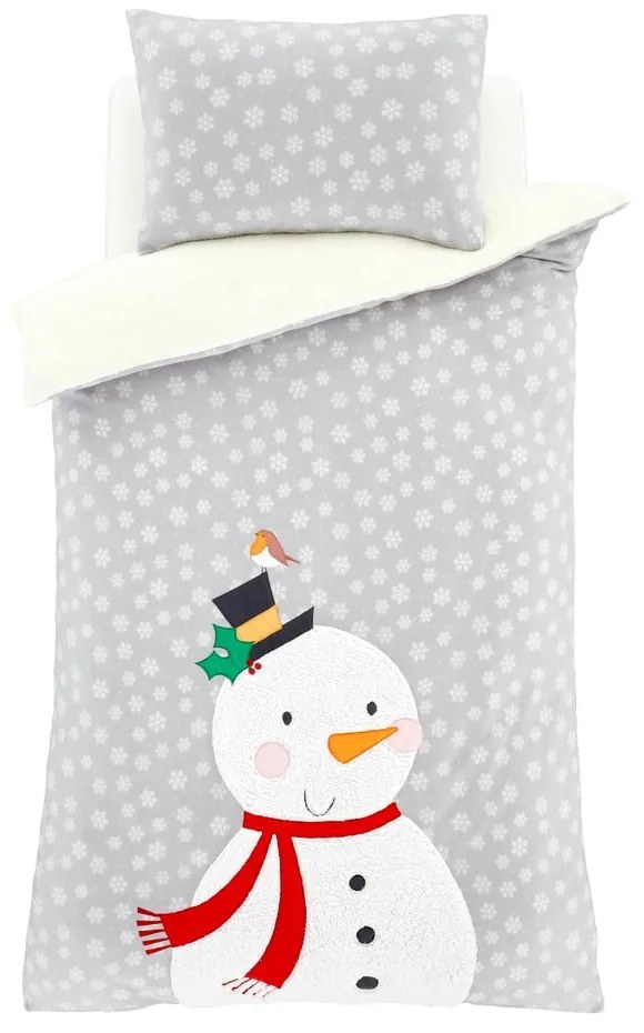 Lenjerie de pat din fleece Catherine Lansfield Cosy Snowman, 135 x 200 cm, gri
