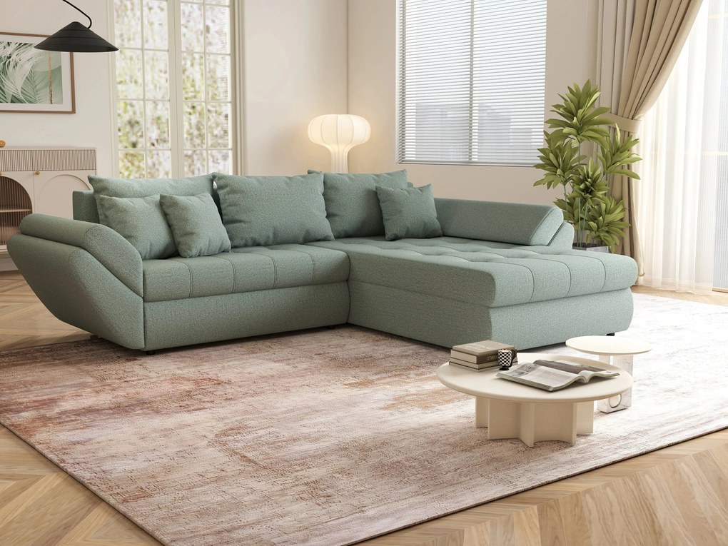 Colțar extensibil dumonde cu ladă de depozitare si sezut confortabil din spuma high-density, Loana Enjoy Mint II 270x185 cm