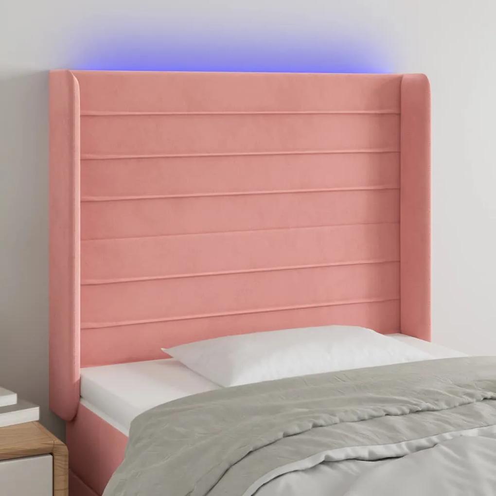 3124229 vidaXL Tăblie de pat cu LED, roz, 93x16x118/128 cm, catifea