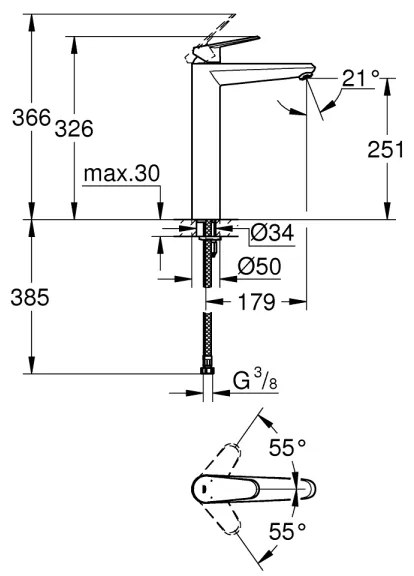 GROHE 23432000 - Baterie pentru lavoar EURODISC COSMOPOLITAN, mărime XL, crom