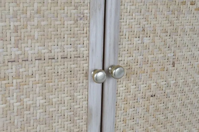 Cuier de hol din lemn de paulownia și rattan cu oglindă și banchetă cu depozitare, 92×40×181 cm, „Perchero"