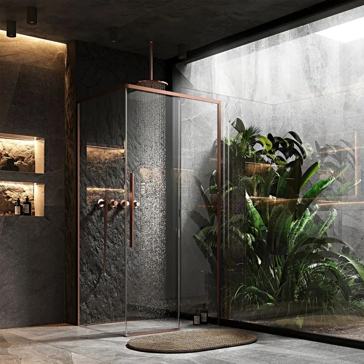 Cabina de dus SOLAR cu cadita neagra 90x90 cm cupru periat