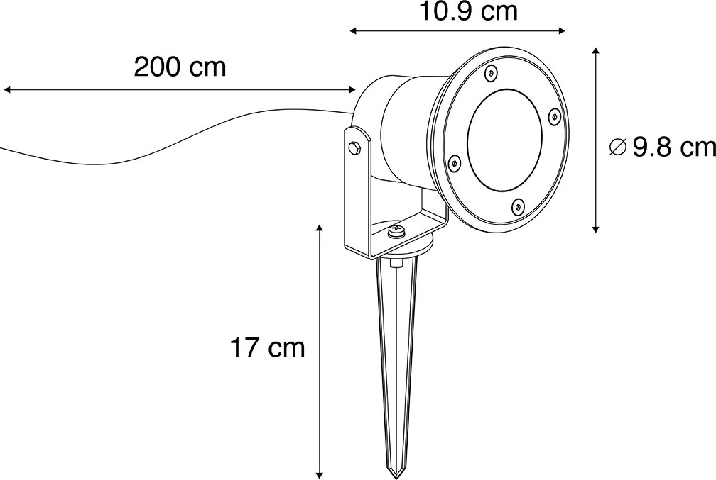 Spot modern negru, cu cablu și ștecher 200 cm IP65 - Basic