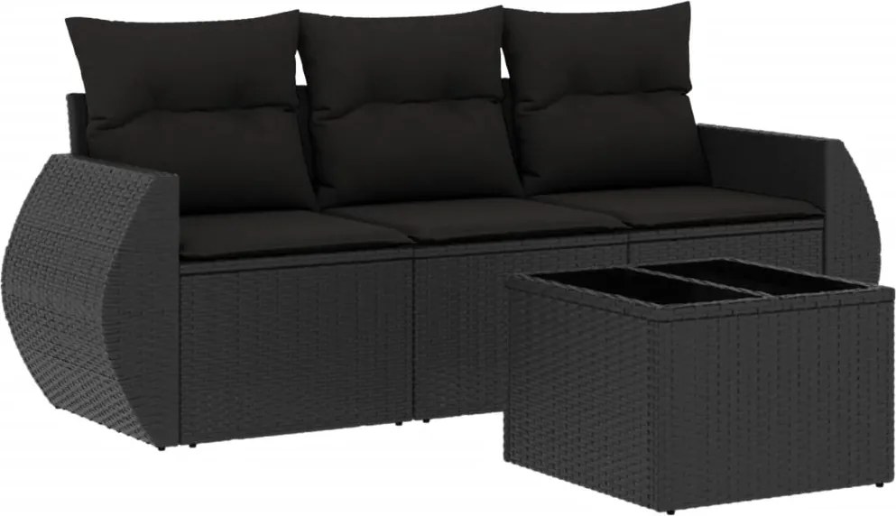 vidaXL Set mobilier de grădină cu perne, 4 piese, negru, poliratan