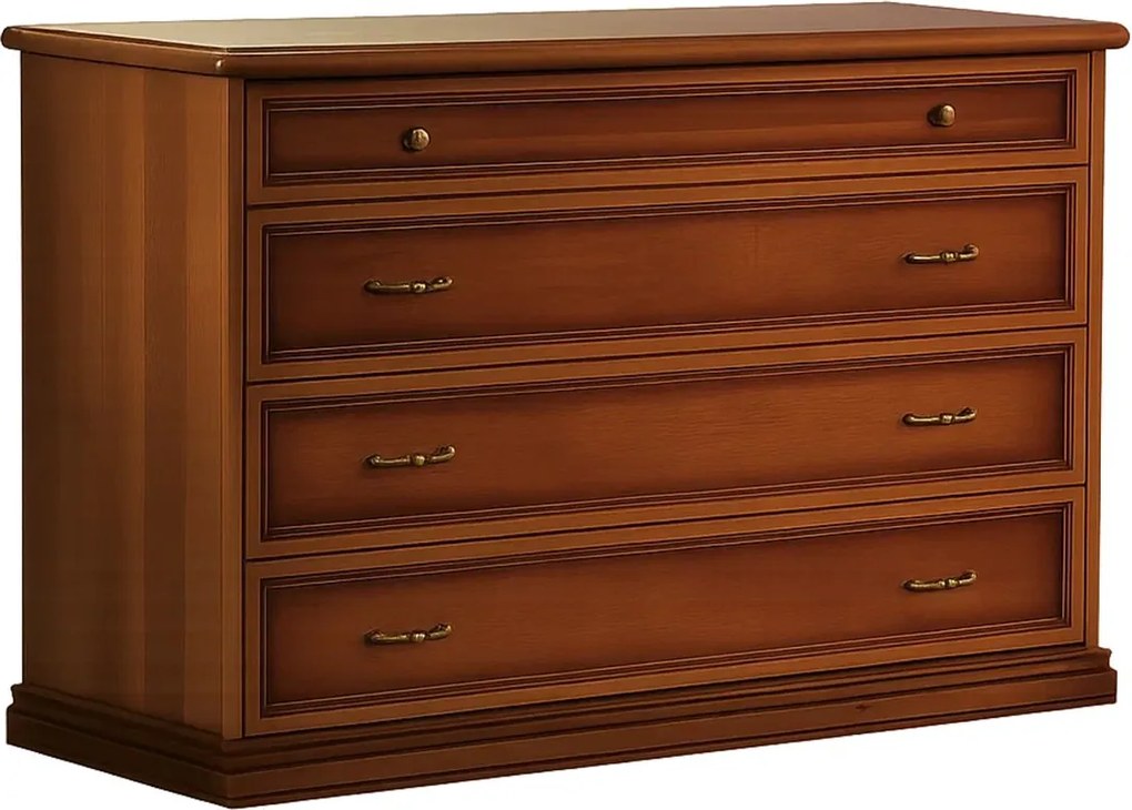 Comodă lemn masiv nuc Lorenzo /Bej, 130 × 54 × 91 cm - Nuc