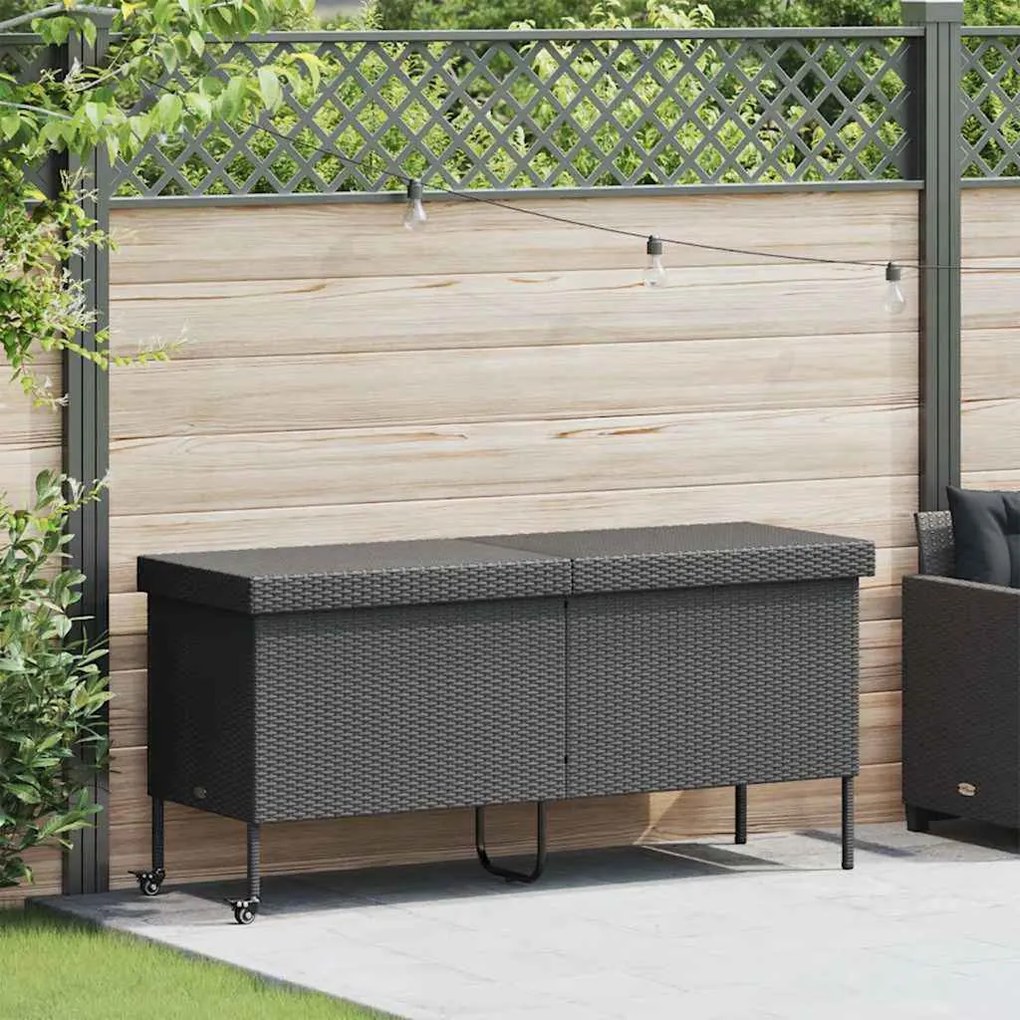 vidaXL Ladă depozitare de grădină cu roți negru 160x55x75 cm poliratan