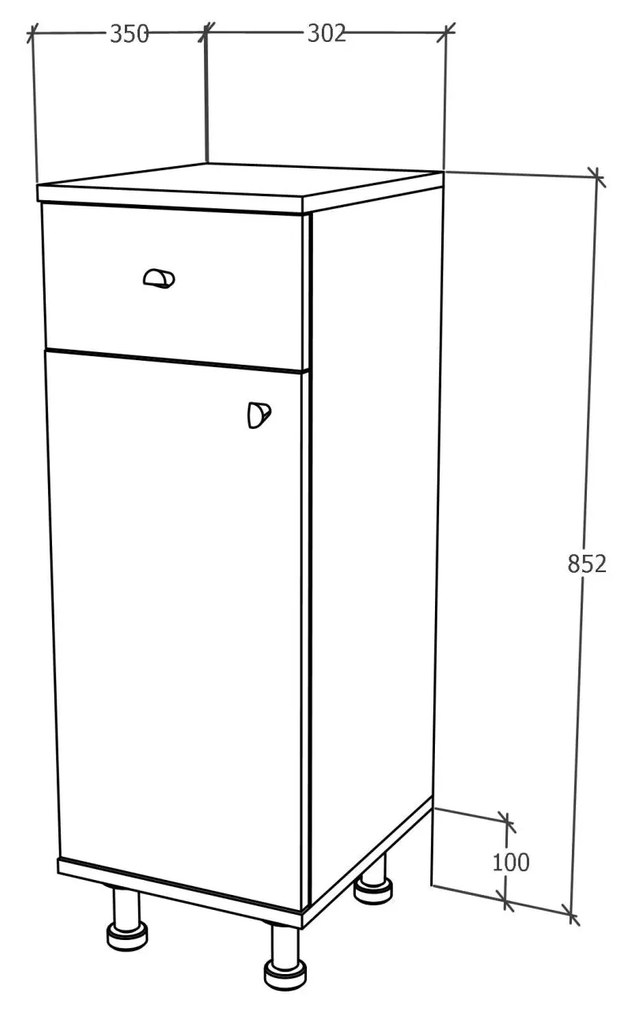 Corp haaus Zaria, 1 Sertar, 1 Usa, Gri Lucios/Alb, MDF, L 30 x l 35 x H 85 cm