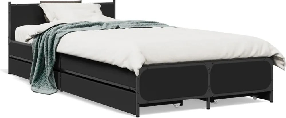 vidaXL Cadru de pat cu sertare, negru, 90x200 cm, lemn prelucrat