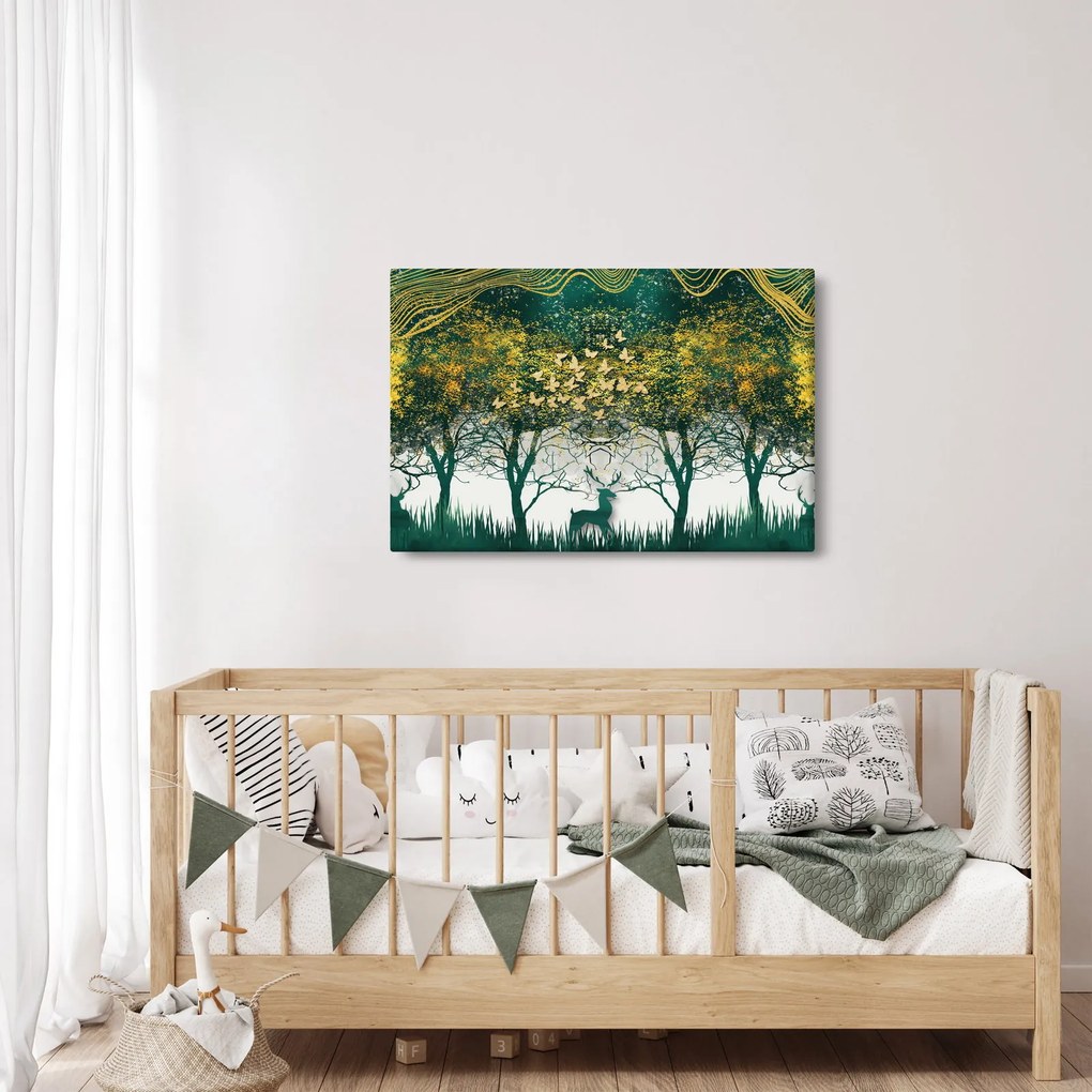 Tablou - Căprioare în pădurea verde (90x60 cm)