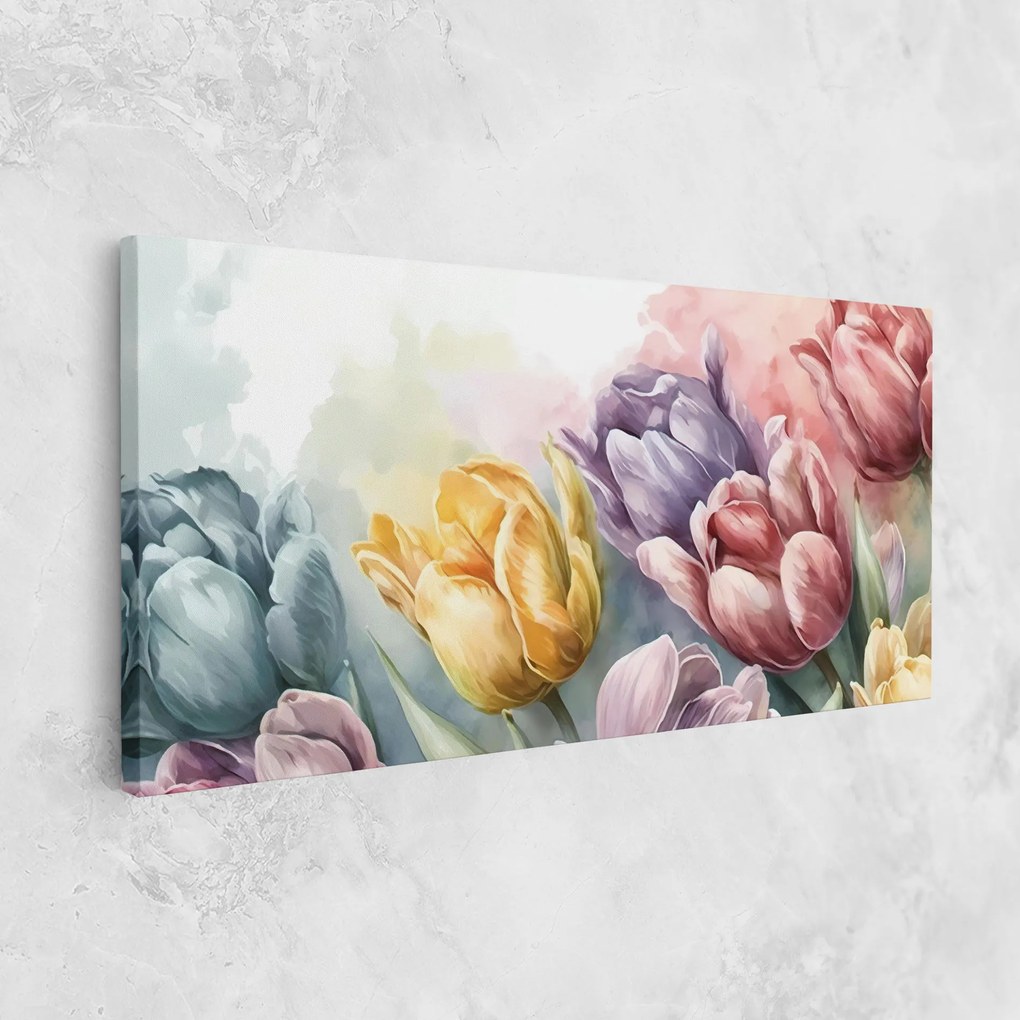 Tablou Canvas, 80x160cm, Dormitor si Living, Flori, Lalele, Pastel Tulips