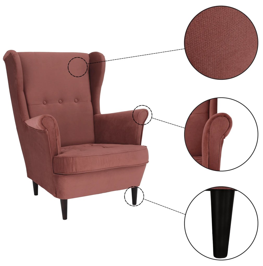 Fotoliu tesatura Culoare roz vintage/nuc, RUFINO NEW