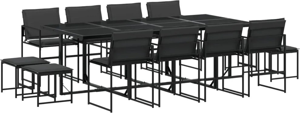 vidaXL Set mobilier de grădină, 13 piese, cu perne, negru, textilenă