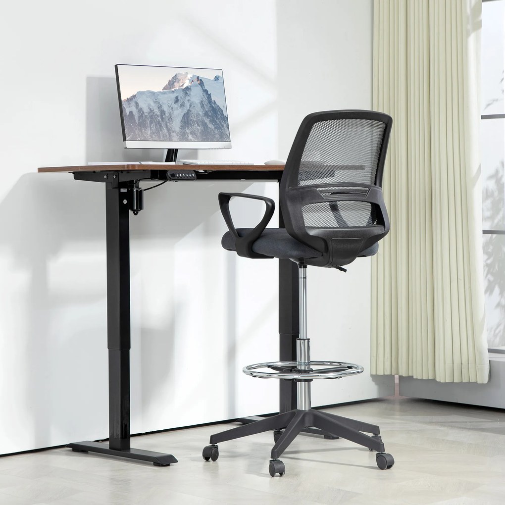 Vinsetto Scaun de birou ergonomic cu brațe și inel reglabil pentru picioare, plasă gri | Aosom Romania