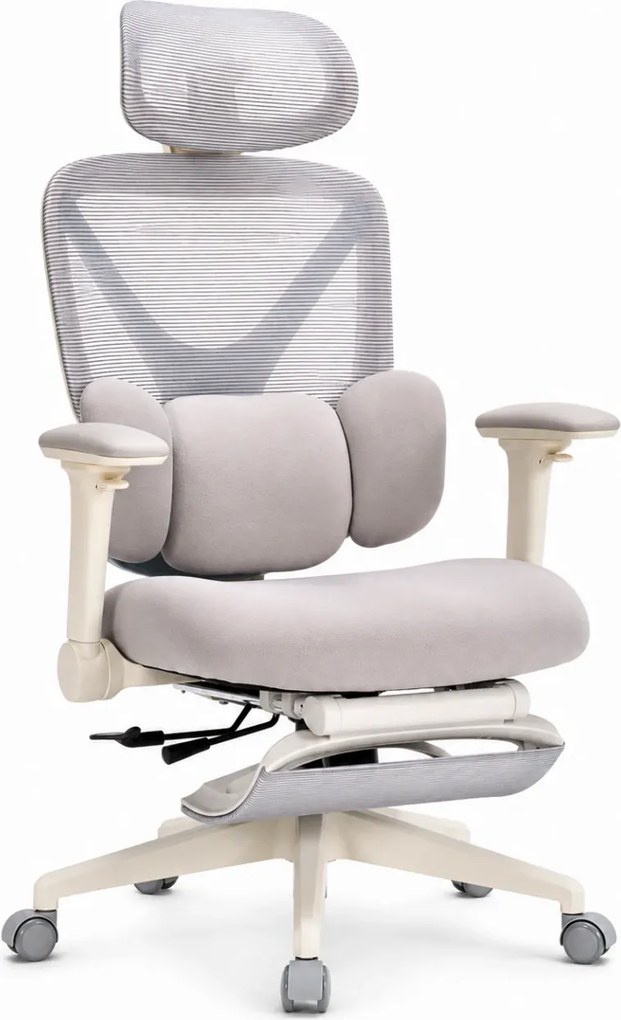 DeluxStar YX-977 NEXOR PRO FOAM SEAT – Scaun Ergonomic cu Suport Lombar 3D, Tetieră 3D, Cotiere 4D, Șezut Glisant, Înclinare 140°, Suport pentru Picioare, Gri