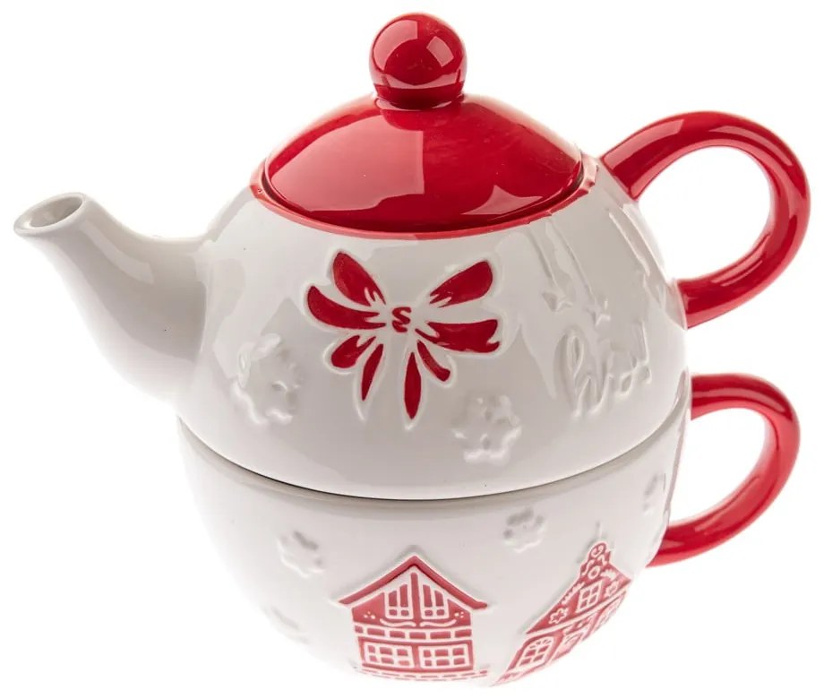 Set pentru ceai alb din ceramică cu model de Crăciun Christmas cottage – Dakls