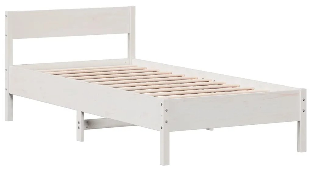 842779 vidaXL Cadru de pat cu tăblie, alb, 90x190 cm, lemn masiv pin
