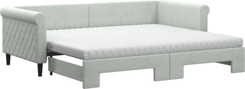 vidaXL Pat de zi cu extensie și saltele, gri deschis 90x200 cm catifea