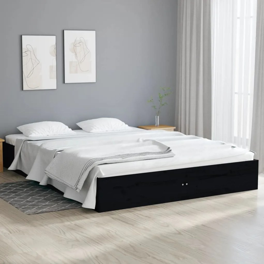 820076 vidaXL Cadru de pat mic dublu, negru, 120x190 cm, lemn masiv