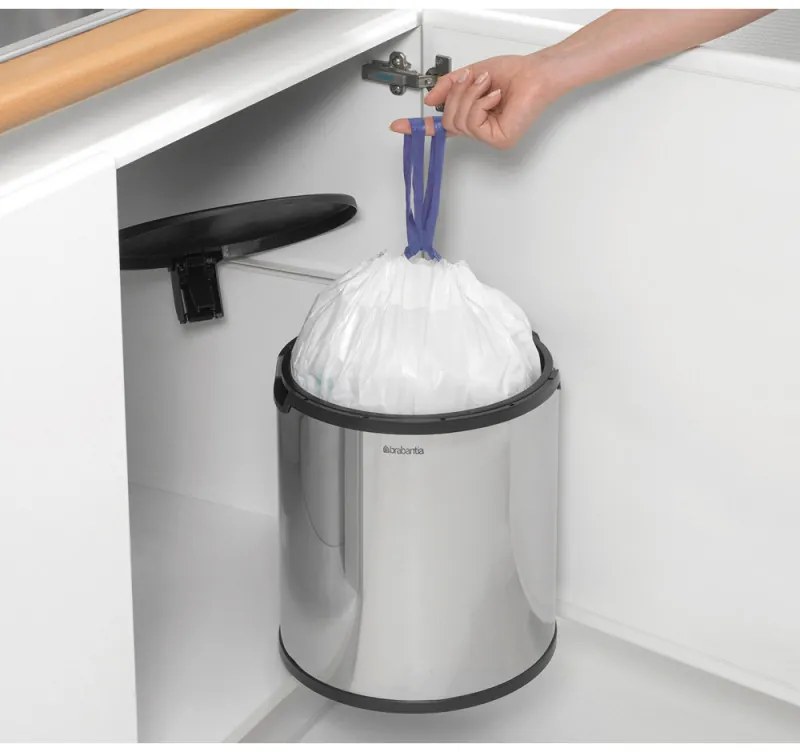 Brabantia Coș încorporabil 647044, 15 L, Deschidere largă, Coș interior din plastic, Inox