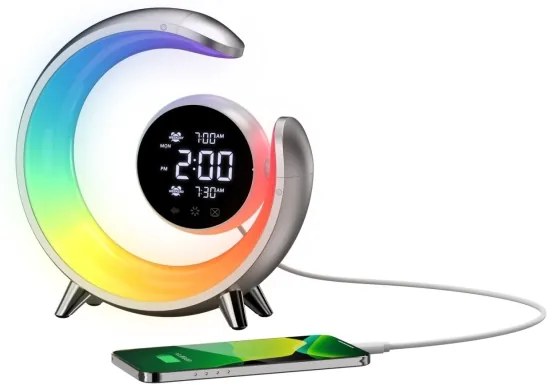 Immax 08985L-LED Lampă de birou RGBW cu ceas, LED 20W, USB 5V, argintiu