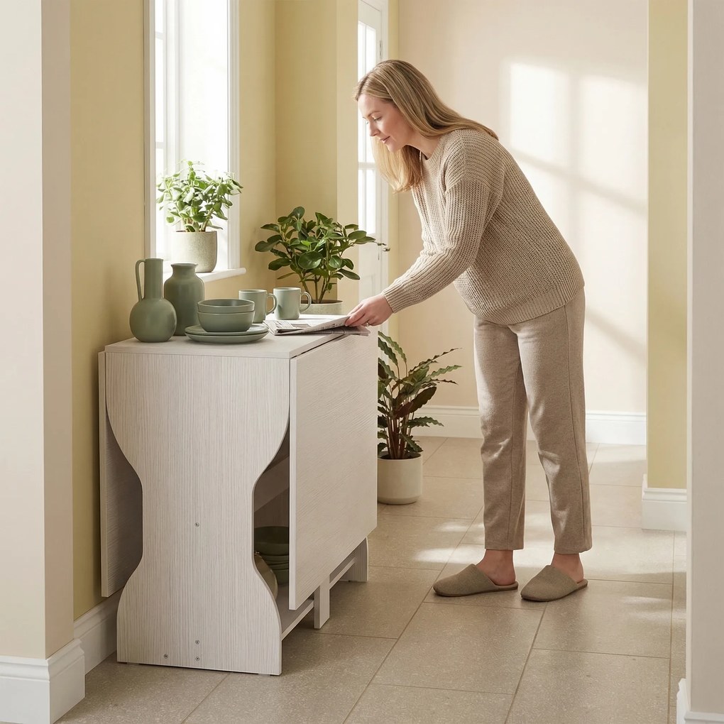 HOMCOM Masă de Bucătărie Pliabilă pentru 4 Persoane cu Raft, din Lemn, 160x60x75 cm, Alb | Aosom Romania