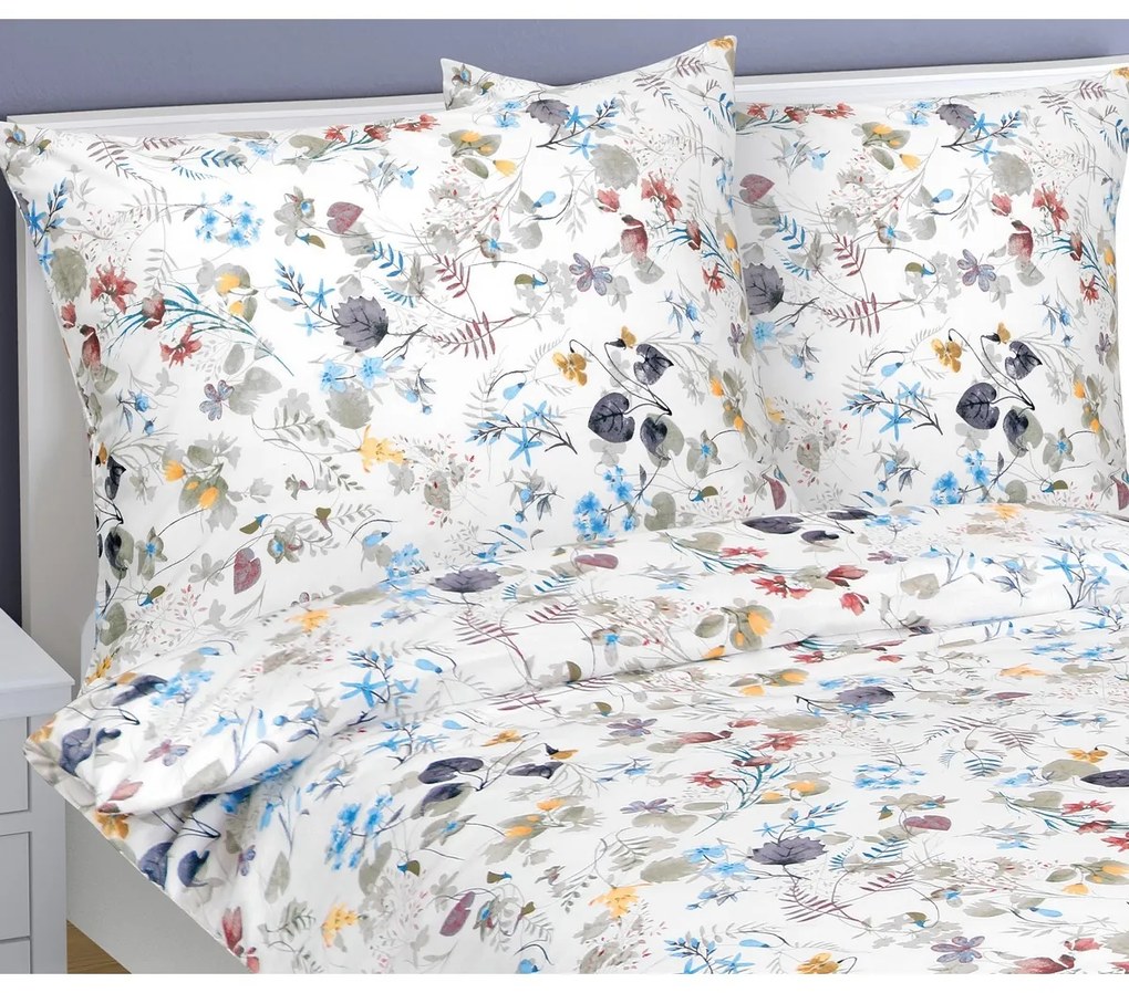 Lenjerie de pat din bumbac Bellatex Flori albastru, 140 x 200 cm, 70 x 90 cm, 140 x 200 cm, 70 x 90 cm